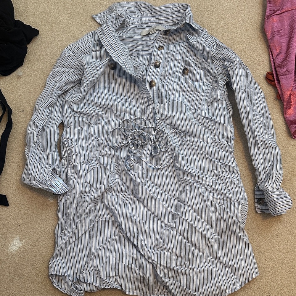 LOFT Blue and White Striped Dress